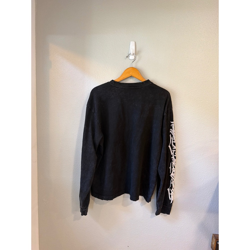 YoungLA Long Sleeve T-Shirt Mens Large Black Mineral Wash Gothic Graphic 8021 - Picture 2 of 9